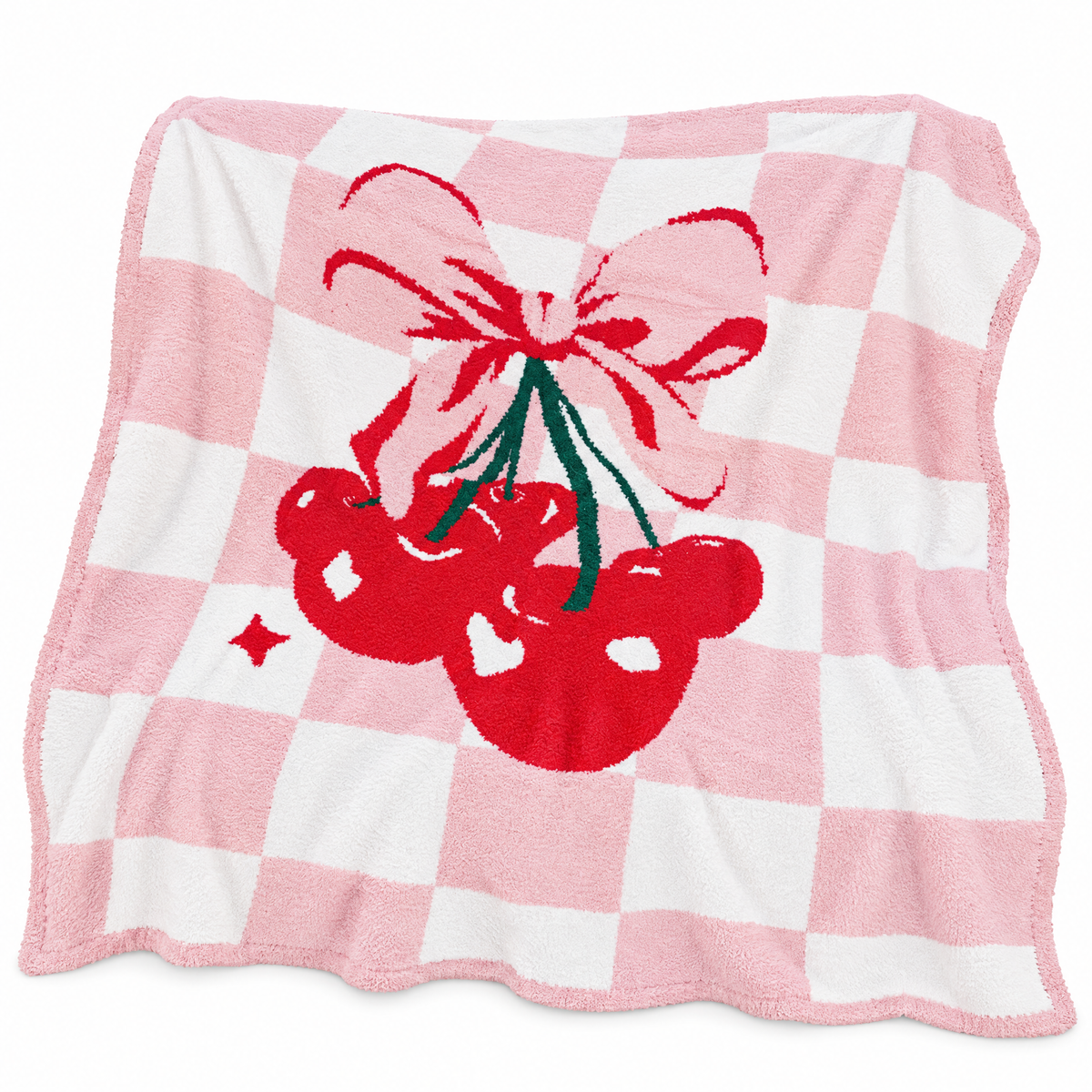 Cherry Bow Check Blanket in Pink Plush-Ellison+Young-The Bullish Store