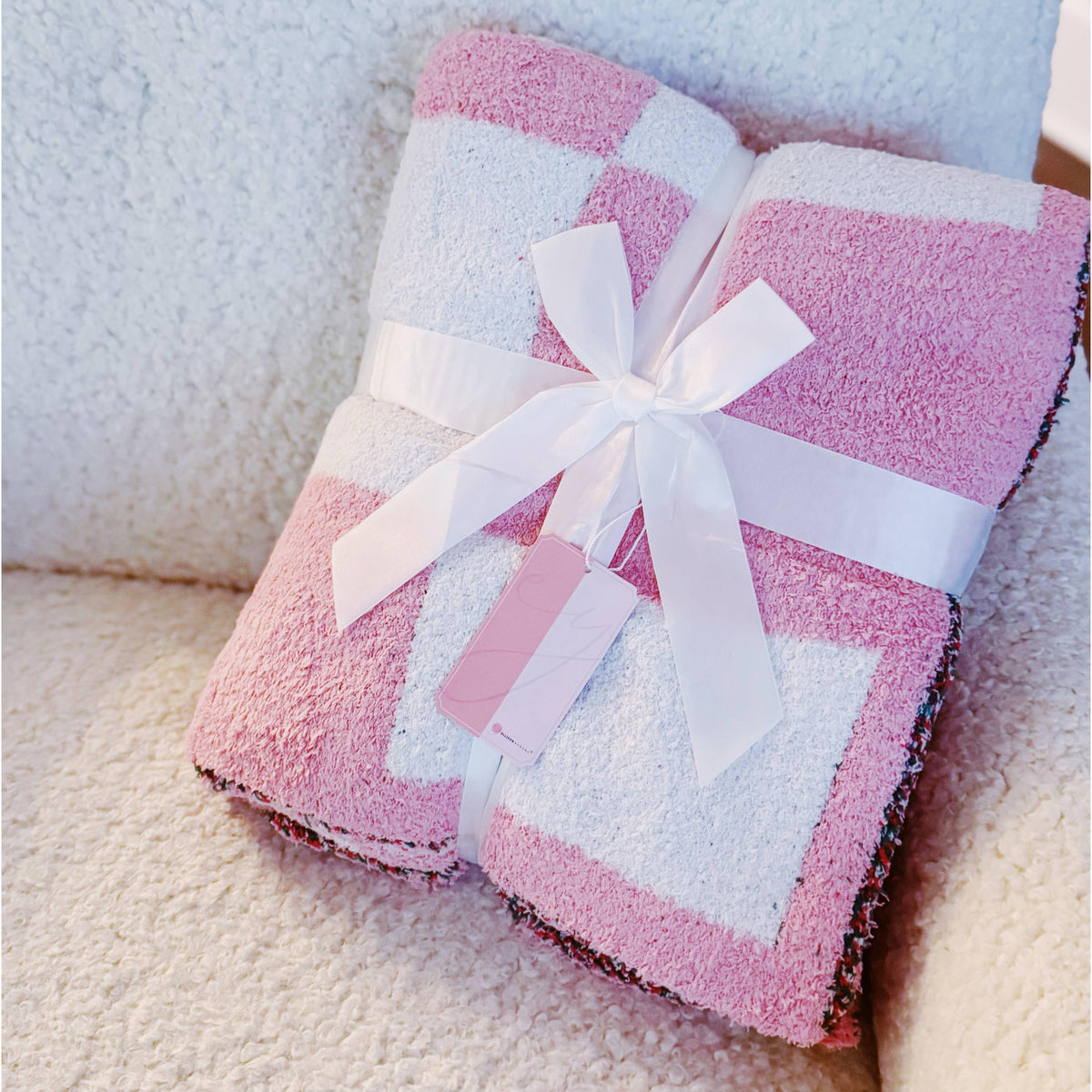 Cherry Bow Check Blanket in Pink Plush-Ellison+Young-The Bullish Store