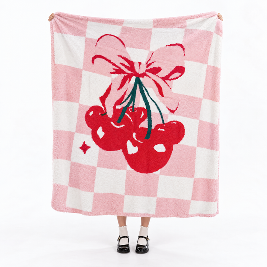 Cherry Bow Check Blanket in Pink Plush-Ellison+Young-The Bullish Store