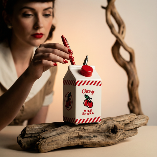 Cherry Milk Shake Ceramic Pen Pot | Retro Pen Holder