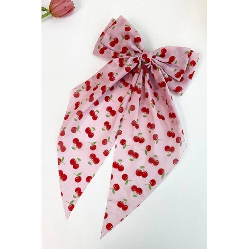 Cherry On A Pink Coquettecore Bow Ribbon Hair Clip | 6" Long