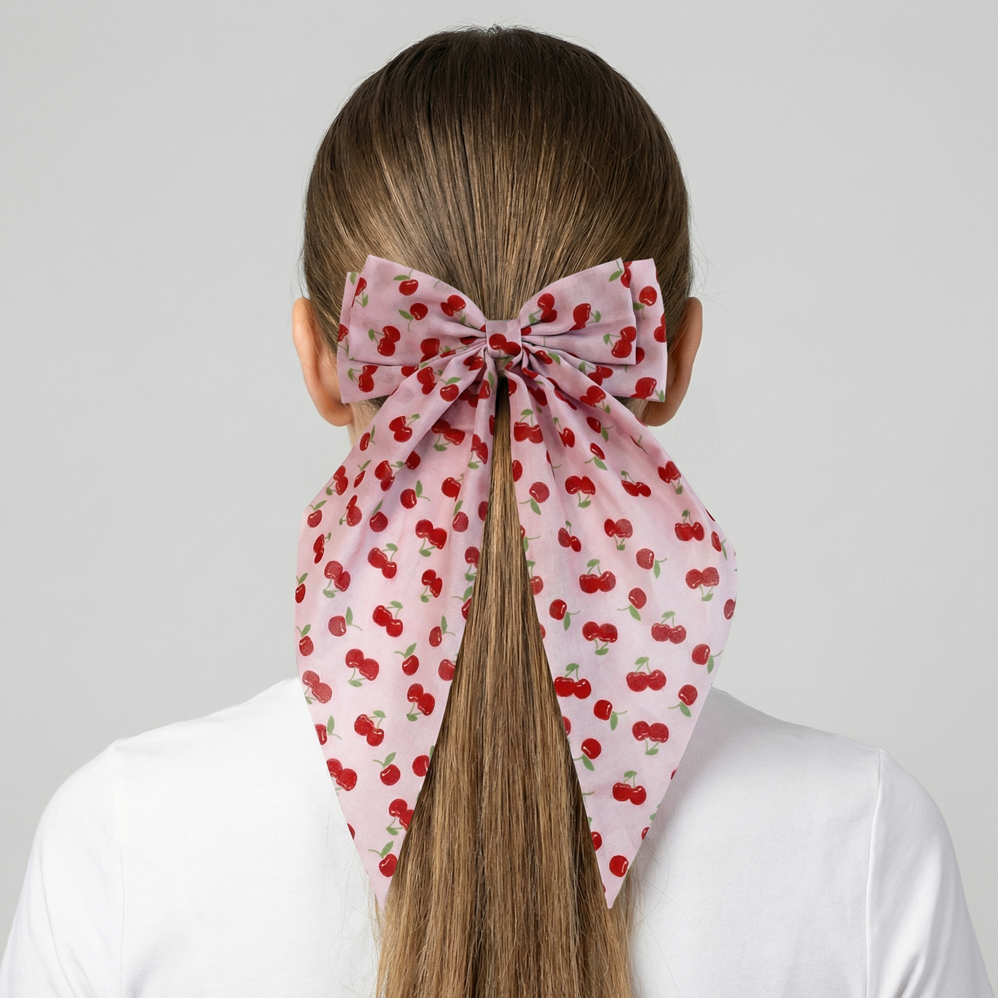 Cherry On A Pink Coquettecore Bow Ribbon Hair Clip | 6" Long