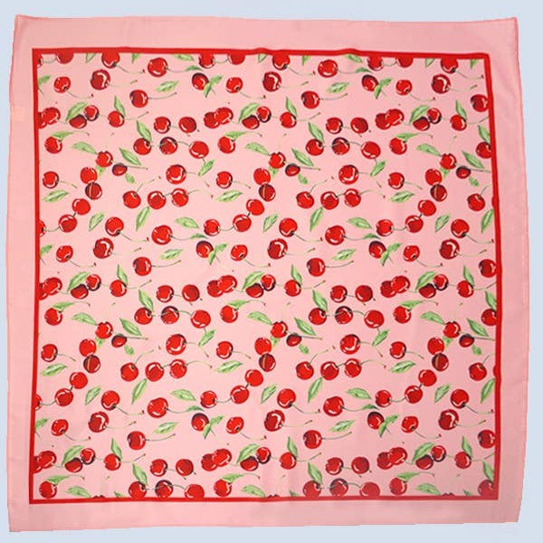 Cherry Print Silky Feel Bandana Scarf | 21.7" Square Bandana or Neck Scarf