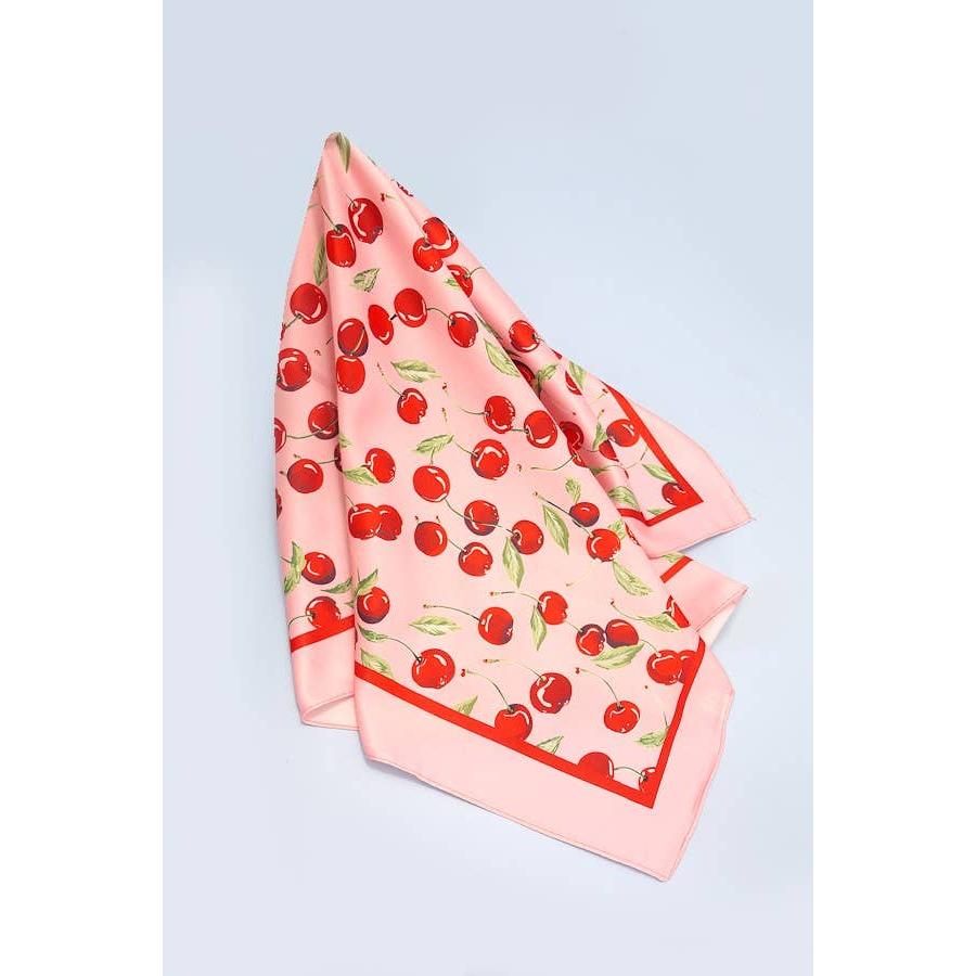 Cherry Print Silky Feel Bandana Scarf | 21.7" Square Bandana or Neck Scarf