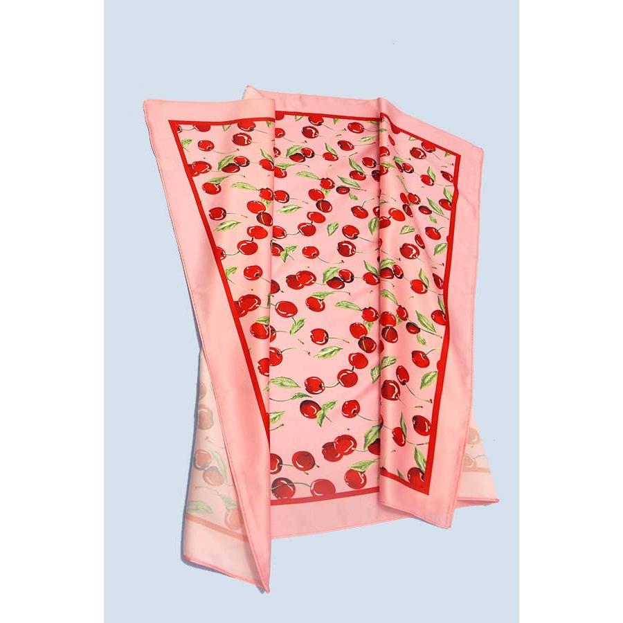 Cherry Print Silky Feel Bandana Scarf | 21.7" Square Bandana or Neck Scarf