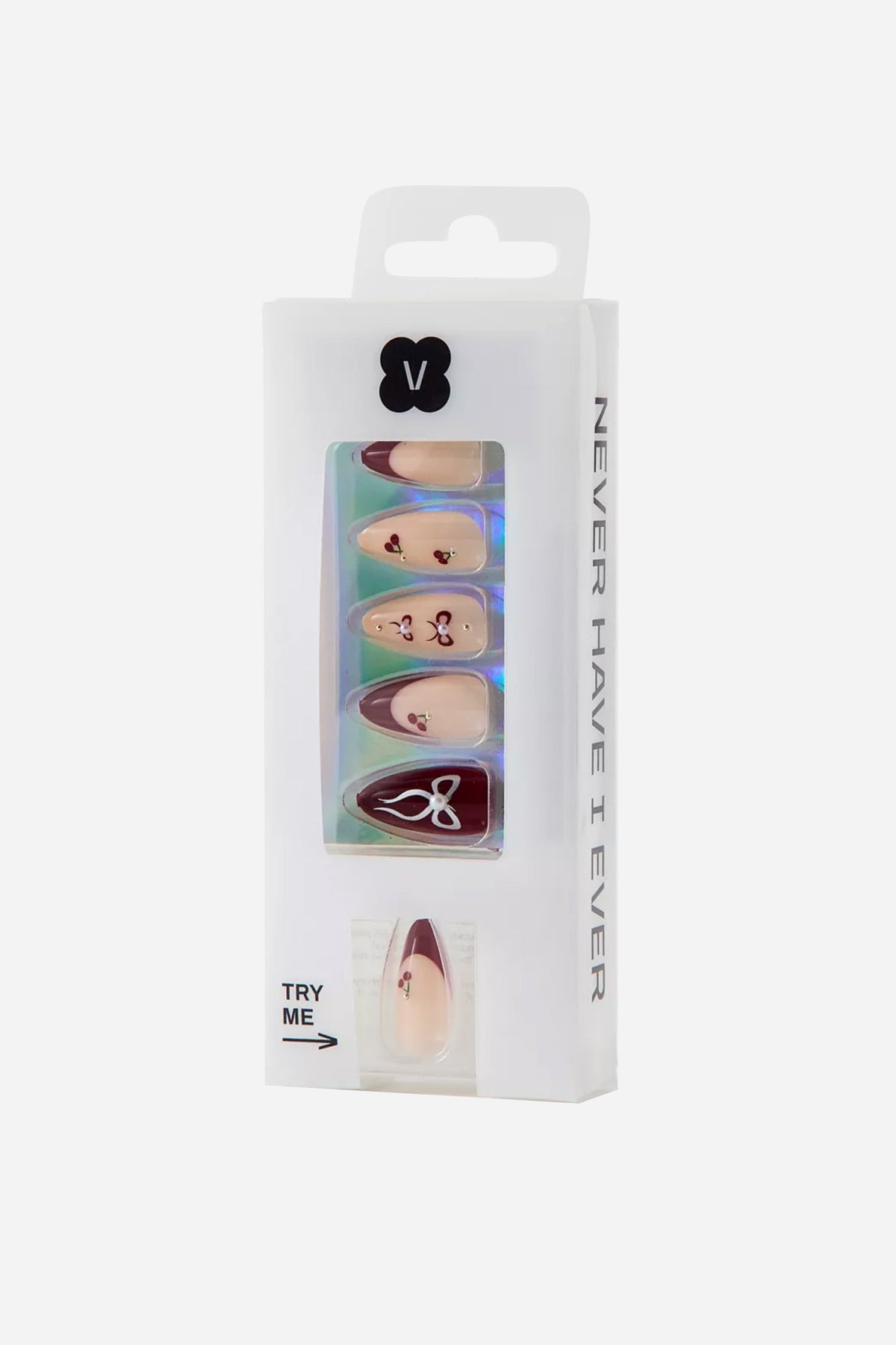 Cherry Cola Almond Press-On Nails | Red Cherry and Bow Motif