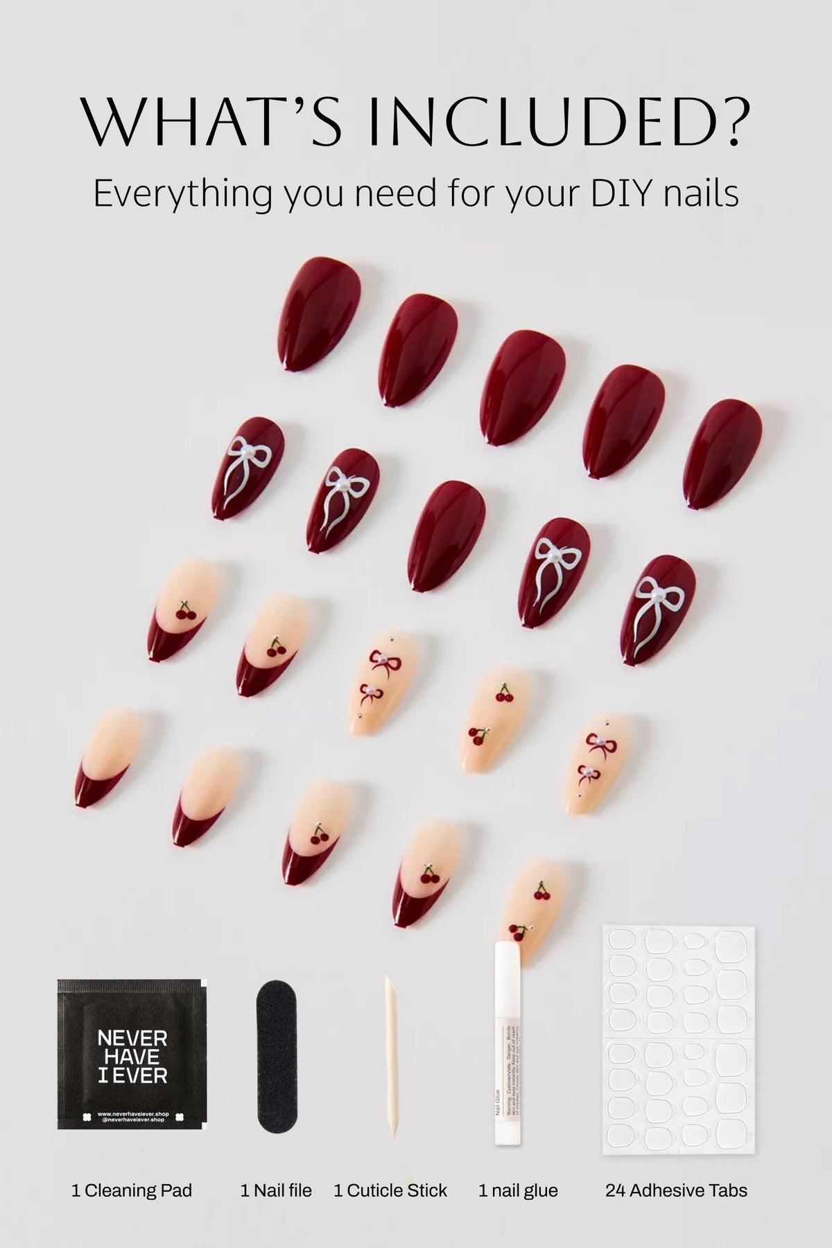 Cherry Cola Almond Press-On Nails | Red Cherry and Bow Motif