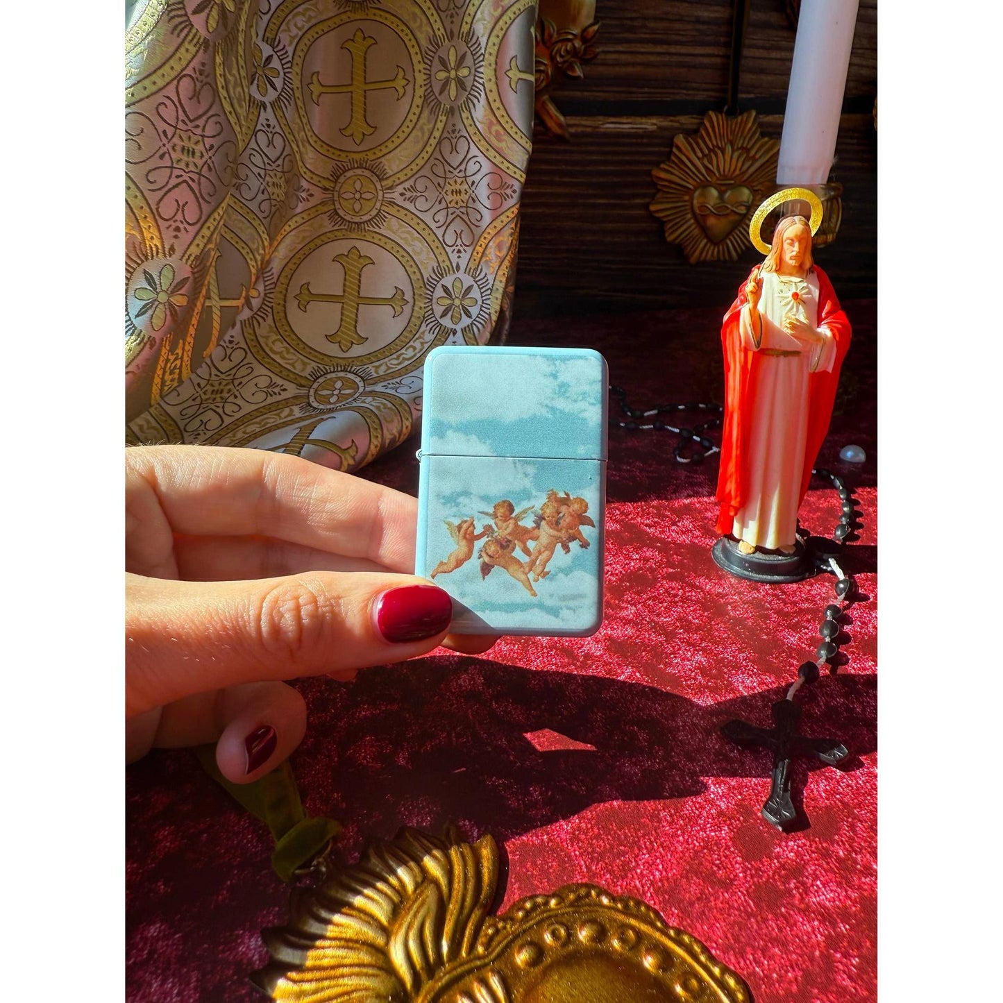 Cherub Refillable Lighter | Vintage Angel Cherub Metal Lighter | Retro Sky Aesthetic Pocket Lighter