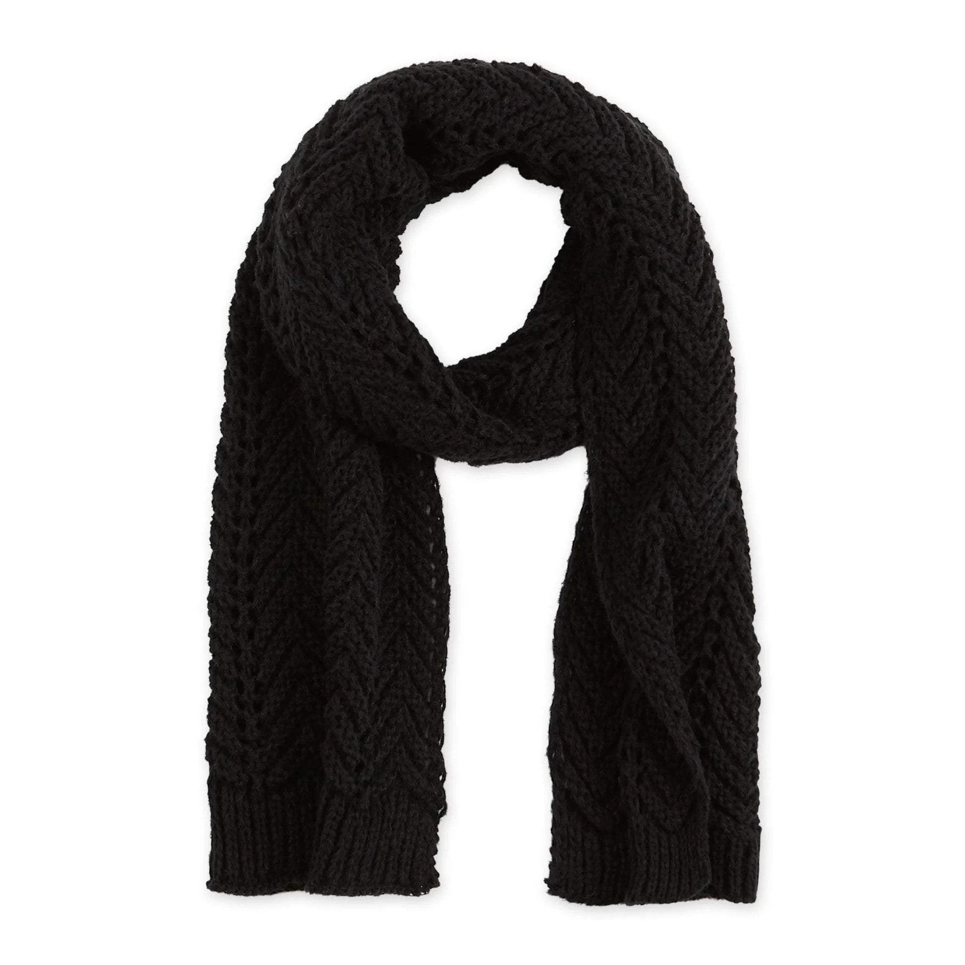 Chevron Knit Scarf in Black | Mens / Unisex Super Soft Knitted Neck Wrap | 68" x 13.5"