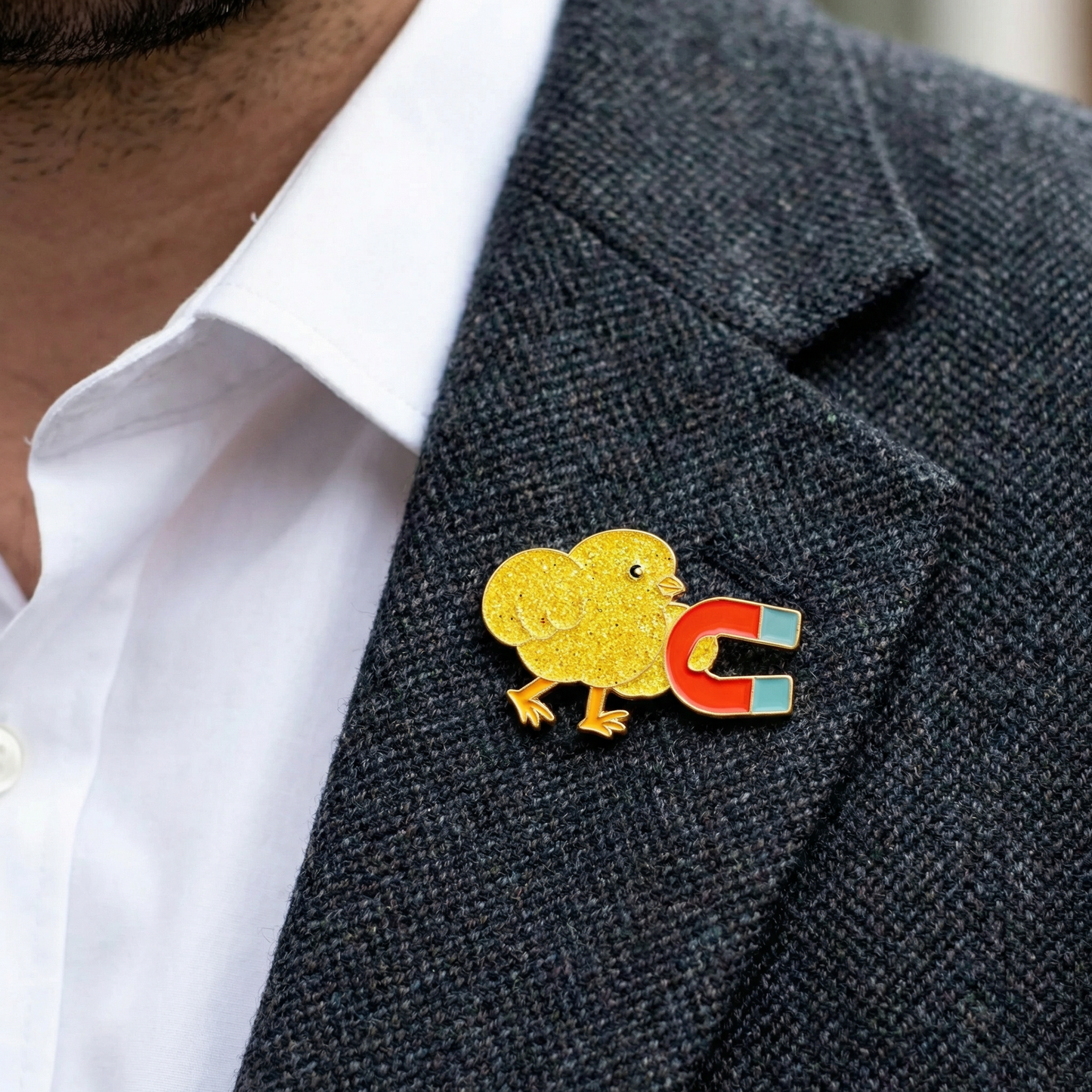 Chick Magnet Glitter Soft Enamel Pin | Cute Chick with Magnet Lapel Pin