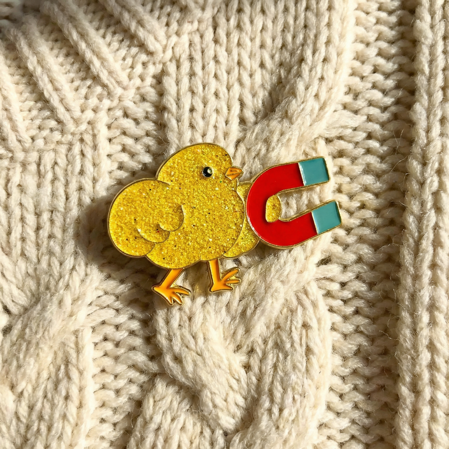Chick Magnet Glitter Soft Enamel Pin | Cute Chick with Magnet Lapel Pin