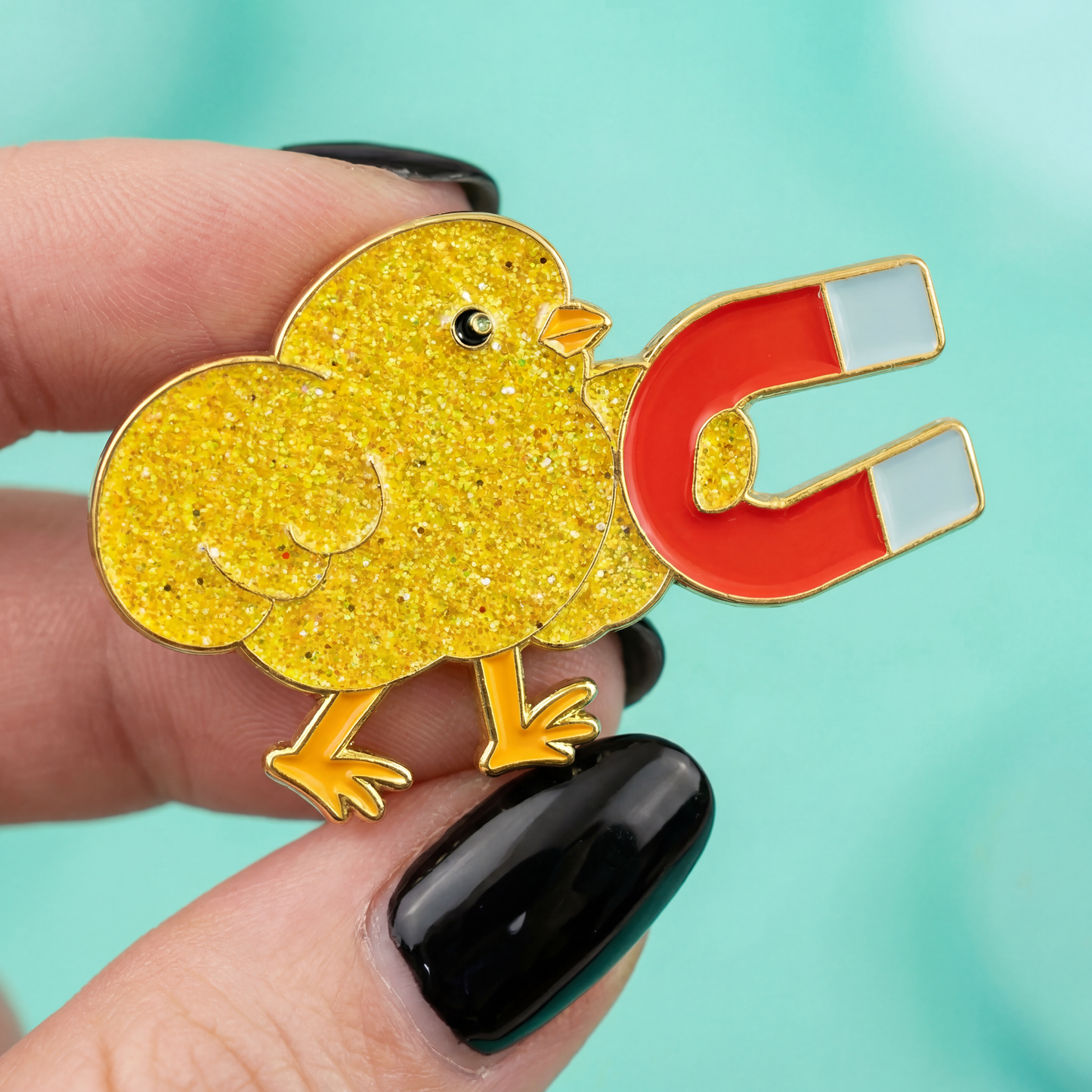 Chick Magnet Glitter Soft Enamel Pin | Cute Chick with Magnet Lapel Pin