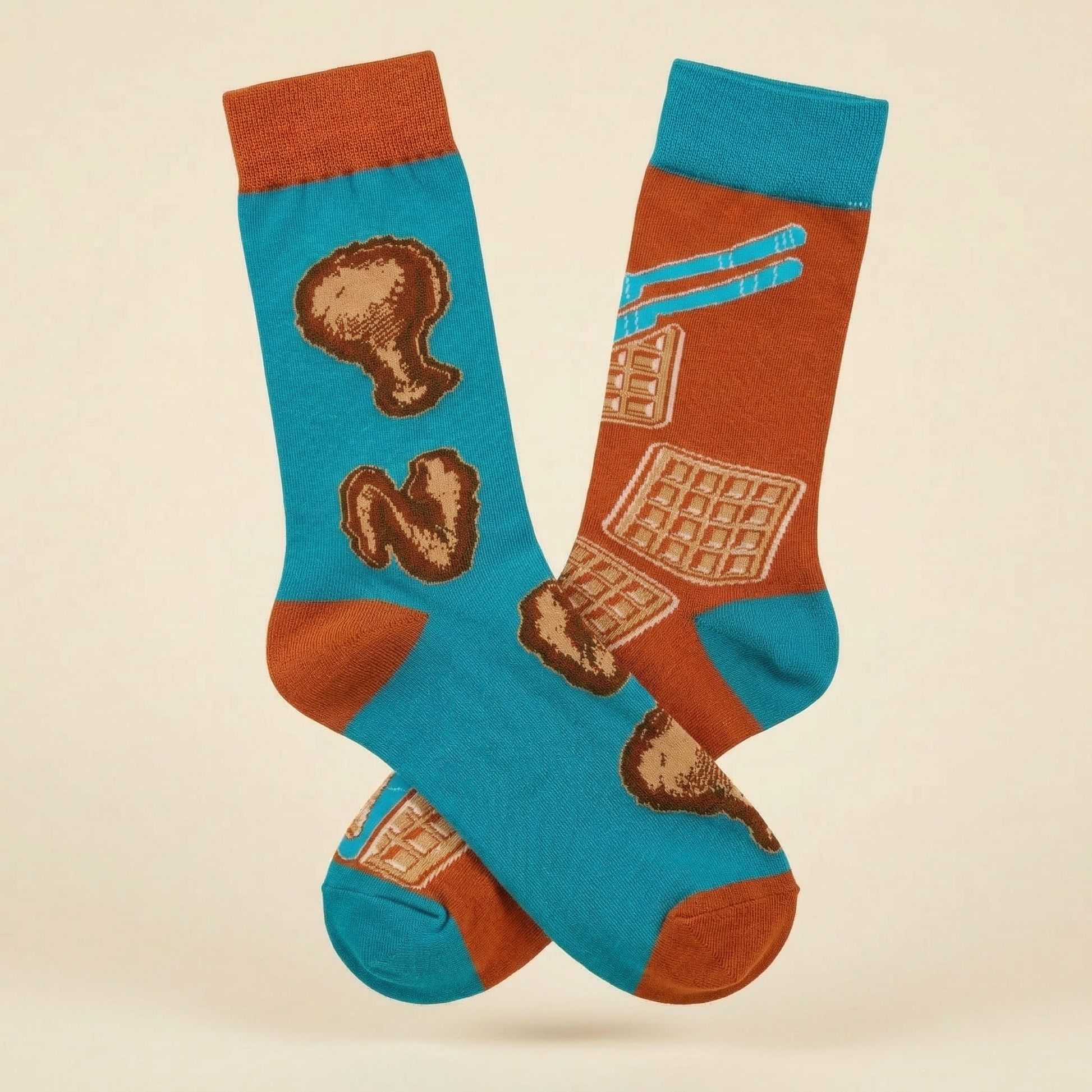 Chicken And Waffles Socks 🐔🧇 | Mismatched Unisex Cotton Socks