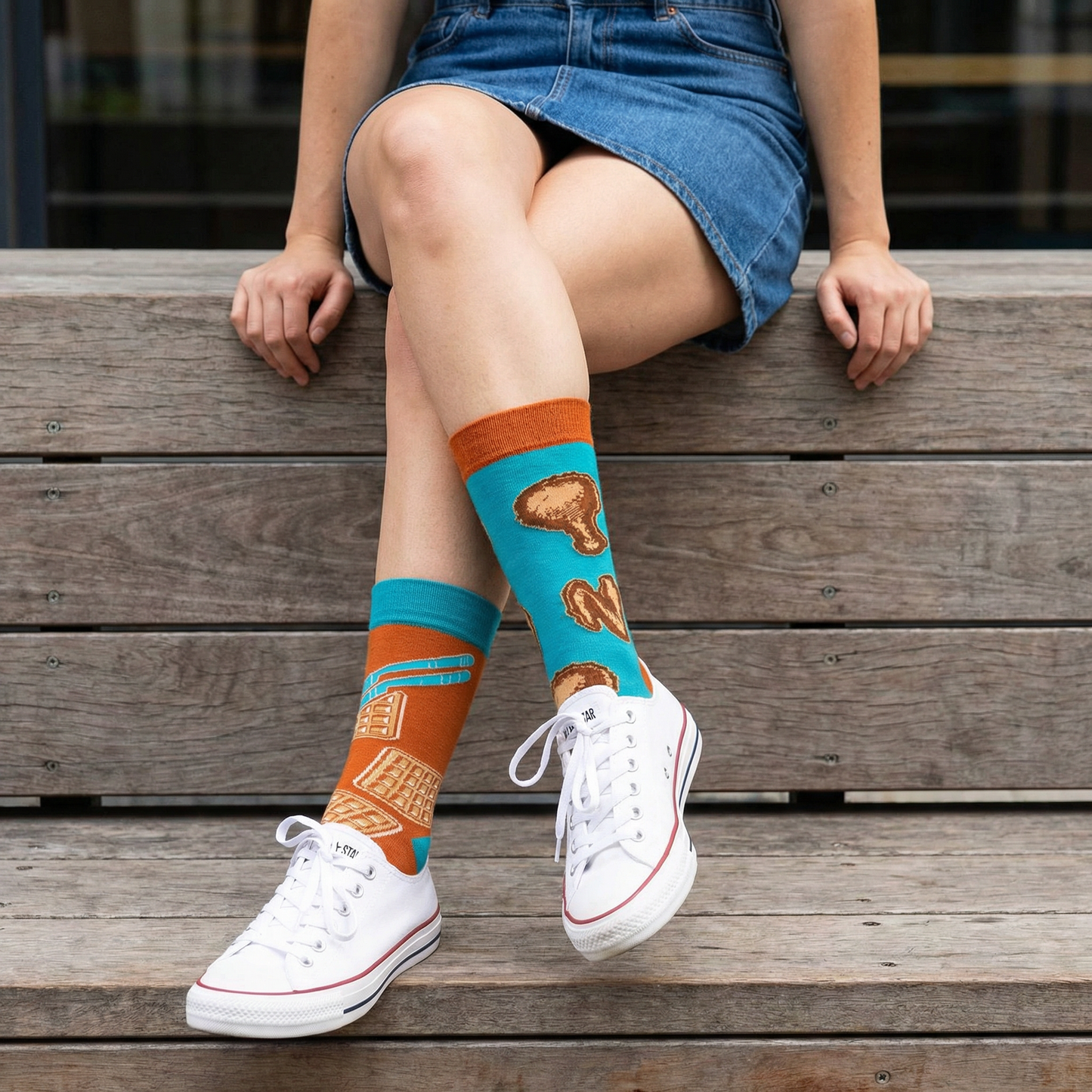 Chicken And Waffles Socks 🐔🧇 | Mismatched Unisex Cotton Socks
