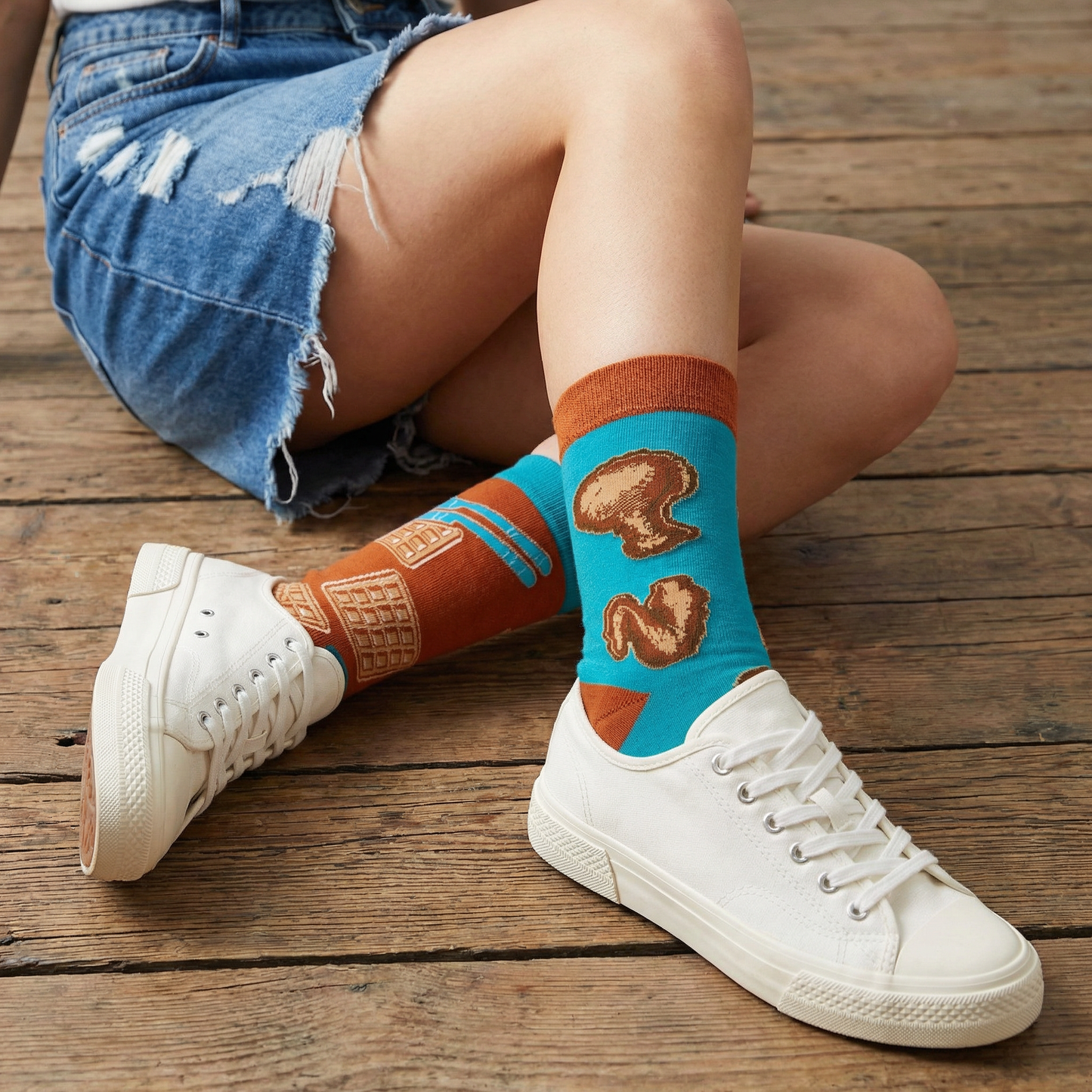 Chicken And Waffles Socks 🐔🧇 | Mismatched Unisex Cotton Socks