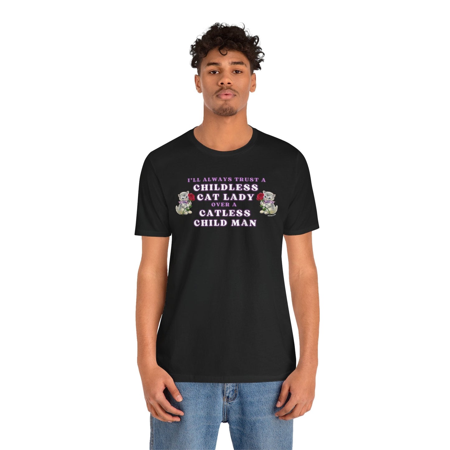 Childless Cat Ladies Over Catless Child Men Unisex Jersey Short Sleeve Tee | Kamala JD Vance Election Meme | Vote 2024