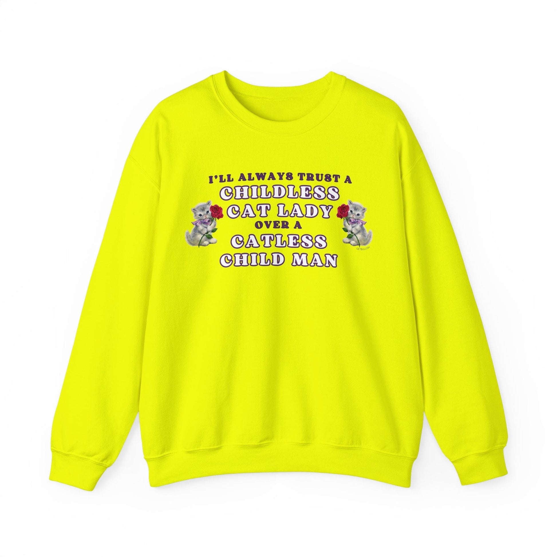 Childless Cat Lady Over Catless Child Man Unisex Heavy Blend™ Crewneck Sweatshirt | Kamala JD Vance Election Meme | Vote 2024