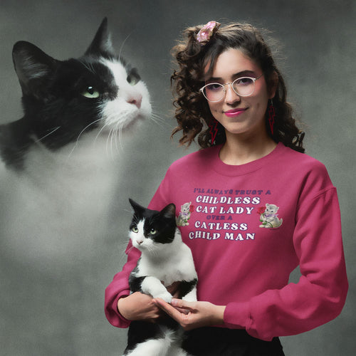 Childless Cat Lady Over Catless Child Man Unisex Heavy Blend™ Crewneck Sweatshirt | Kamala JD Vance Election Meme | Vote 2024