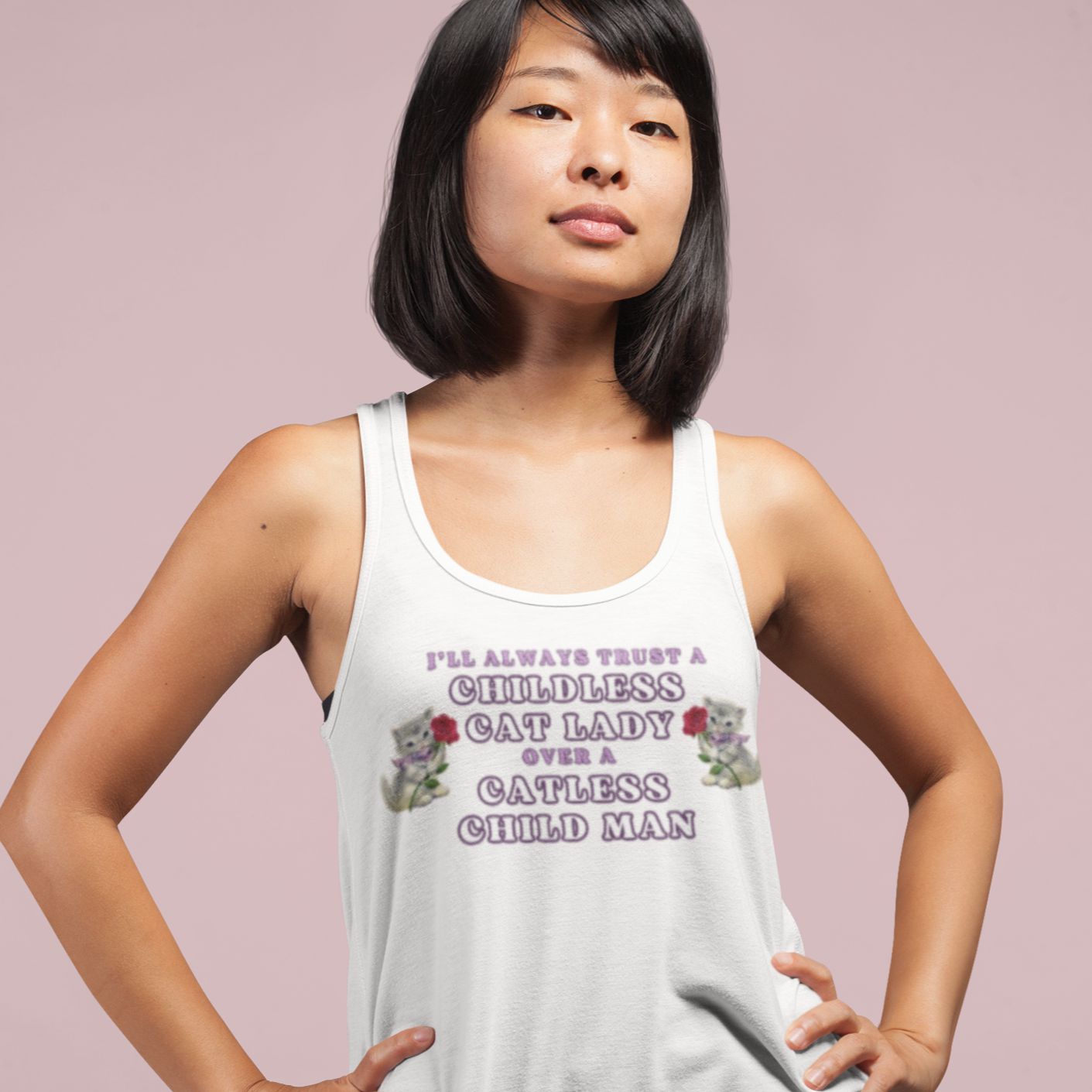 Childless Cat Lady Over Catless Child Man Women's Ideal Racerback Tank | Kamala JD Vance Election Meme | Vote 2024