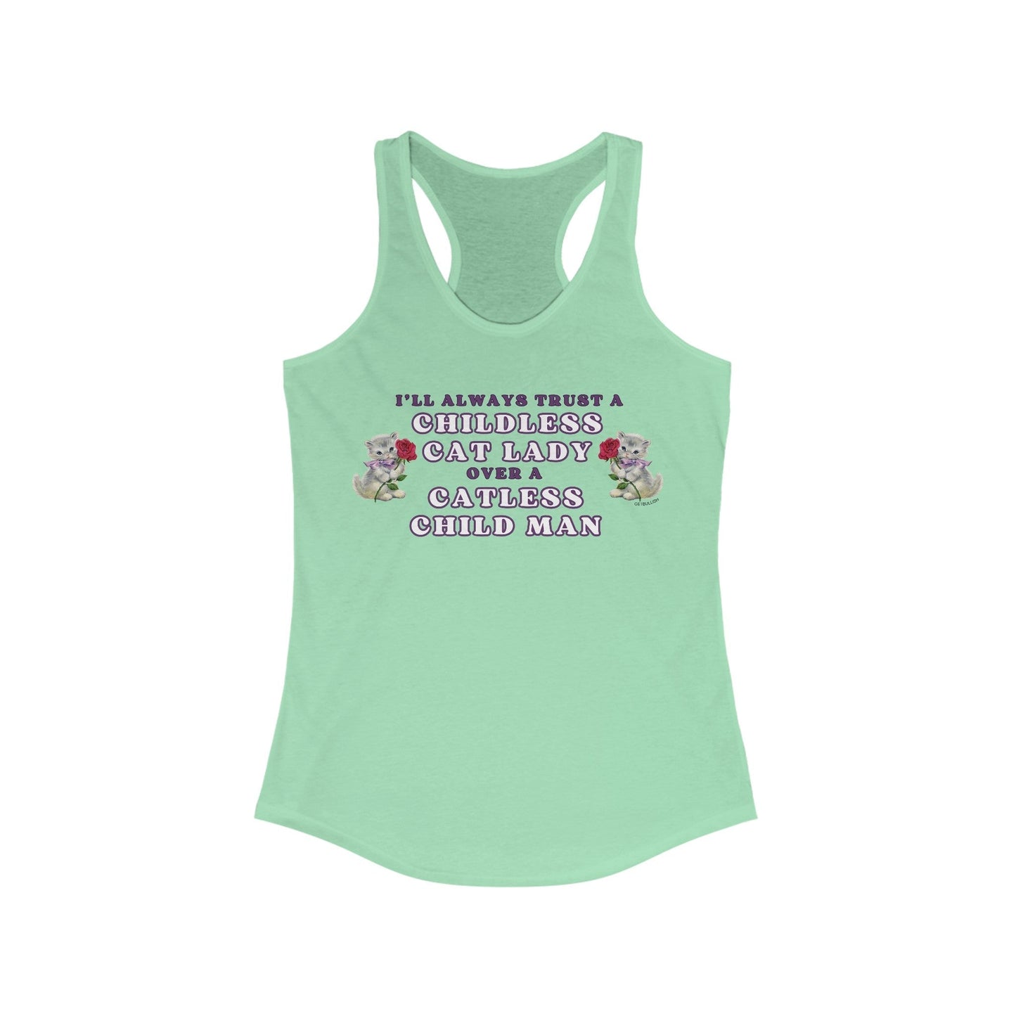 Childless Cat Lady Over Catless Child Man Women's Ideal Racerback Tank | Kamala JD Vance Election Meme | Vote 2024