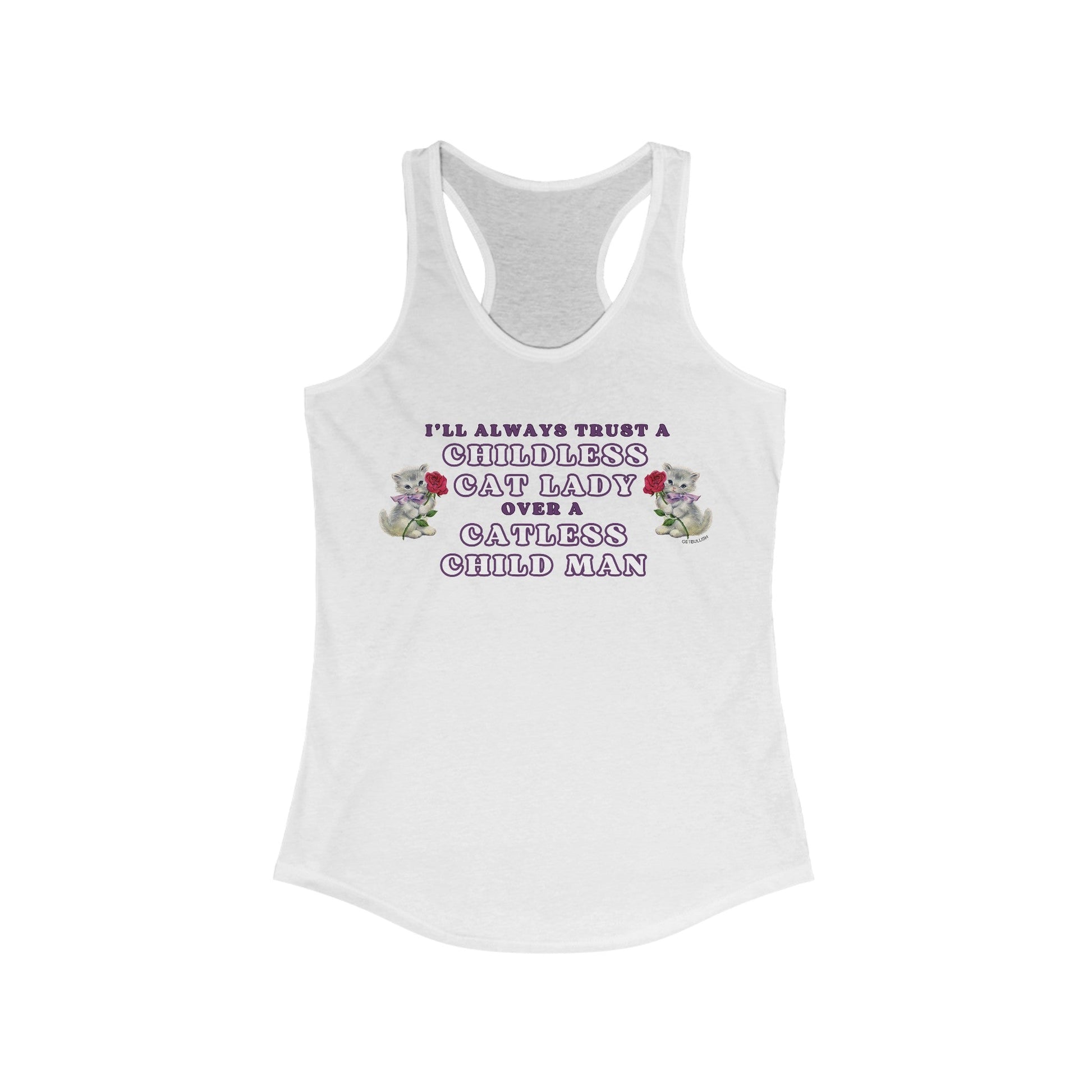 Childless Cat Lady Over Catless Child Man Women's Ideal Racerback Tank | Kamala JD Vance Election Meme | Vote 2024