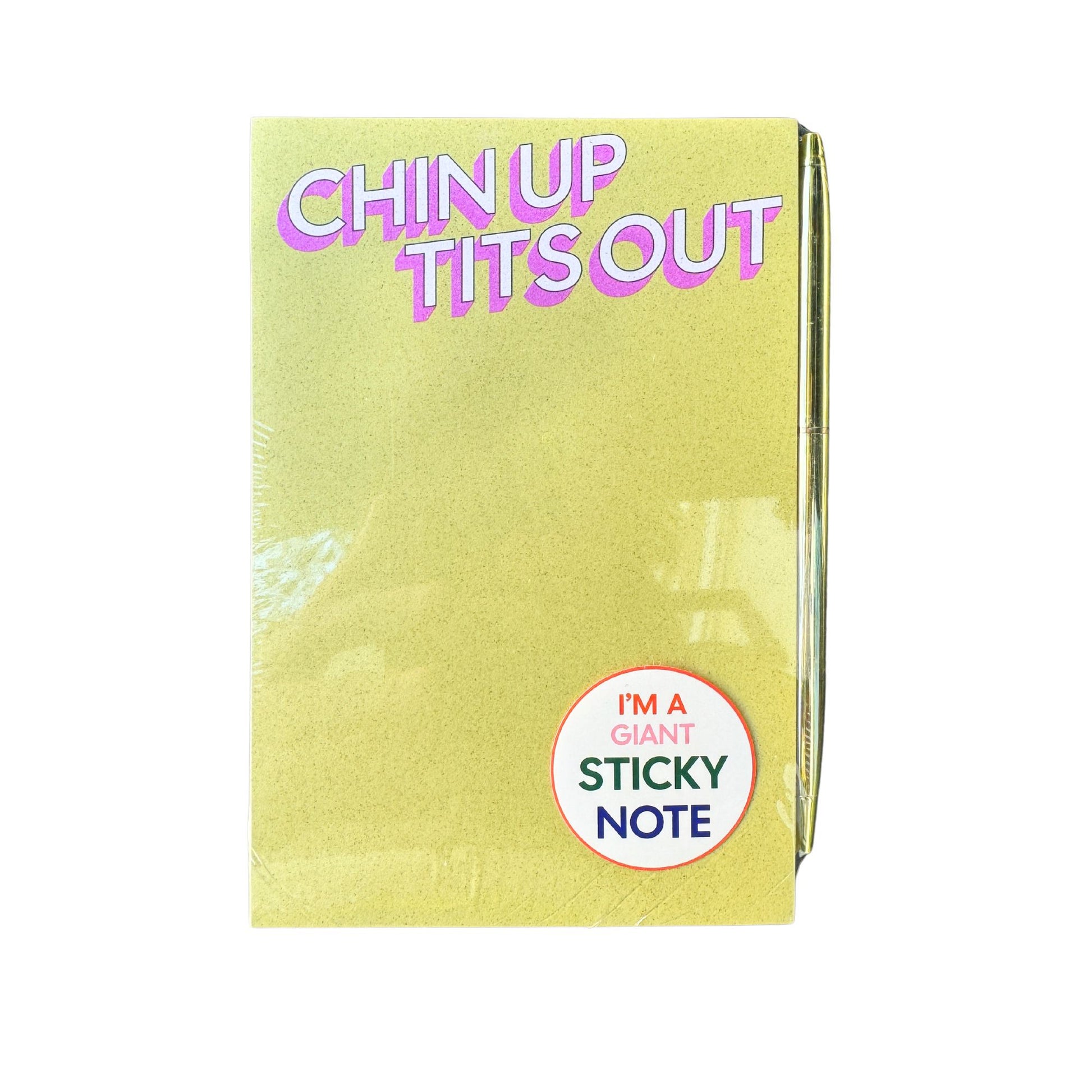 Chin Up Tits Out Sticky Note and Pen Gift Set | Funny Stationery Notepad Gift Set