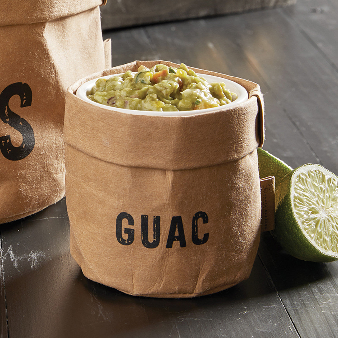 Chips Salsa & Guac 5 Piece Set | Washable Paper Holders and Ceramic Dip Cups Box Set