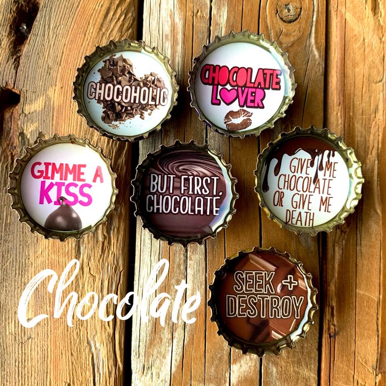 Chocolate Magnets 6 Pack | Round Bottle-Cap Style Magnet Set in a Gift Tin