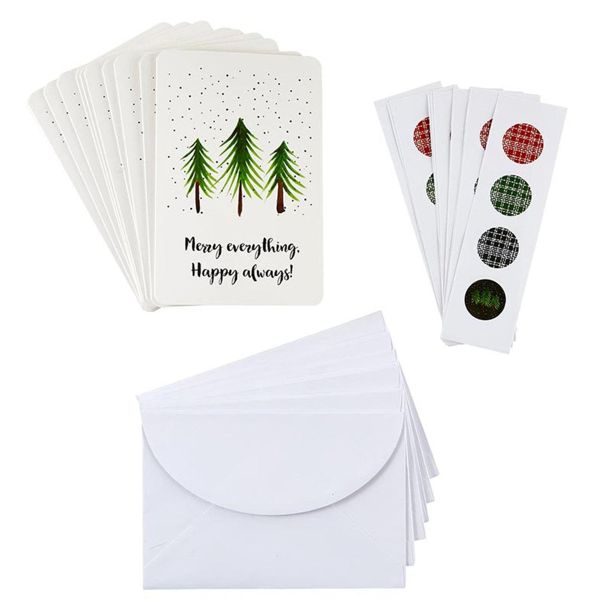 Christmas Card Set with Sticker Seals | Merry Everything Happy Always | Blank Inside Holiday Cards Set of 12