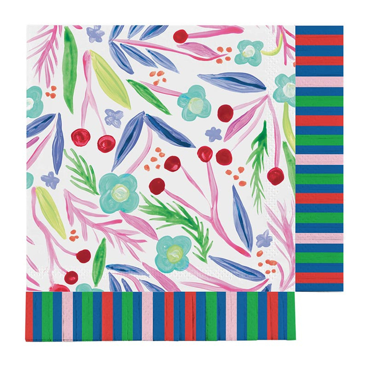 Colorful patterned paper with floral and striped designs on a white background