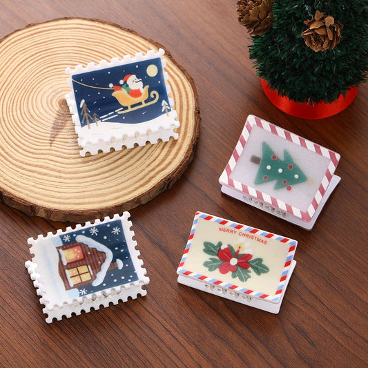 Christmas Postage Stamp & Postcard Hair Claw Clip-SoapElenGlen-The Bullish Store
