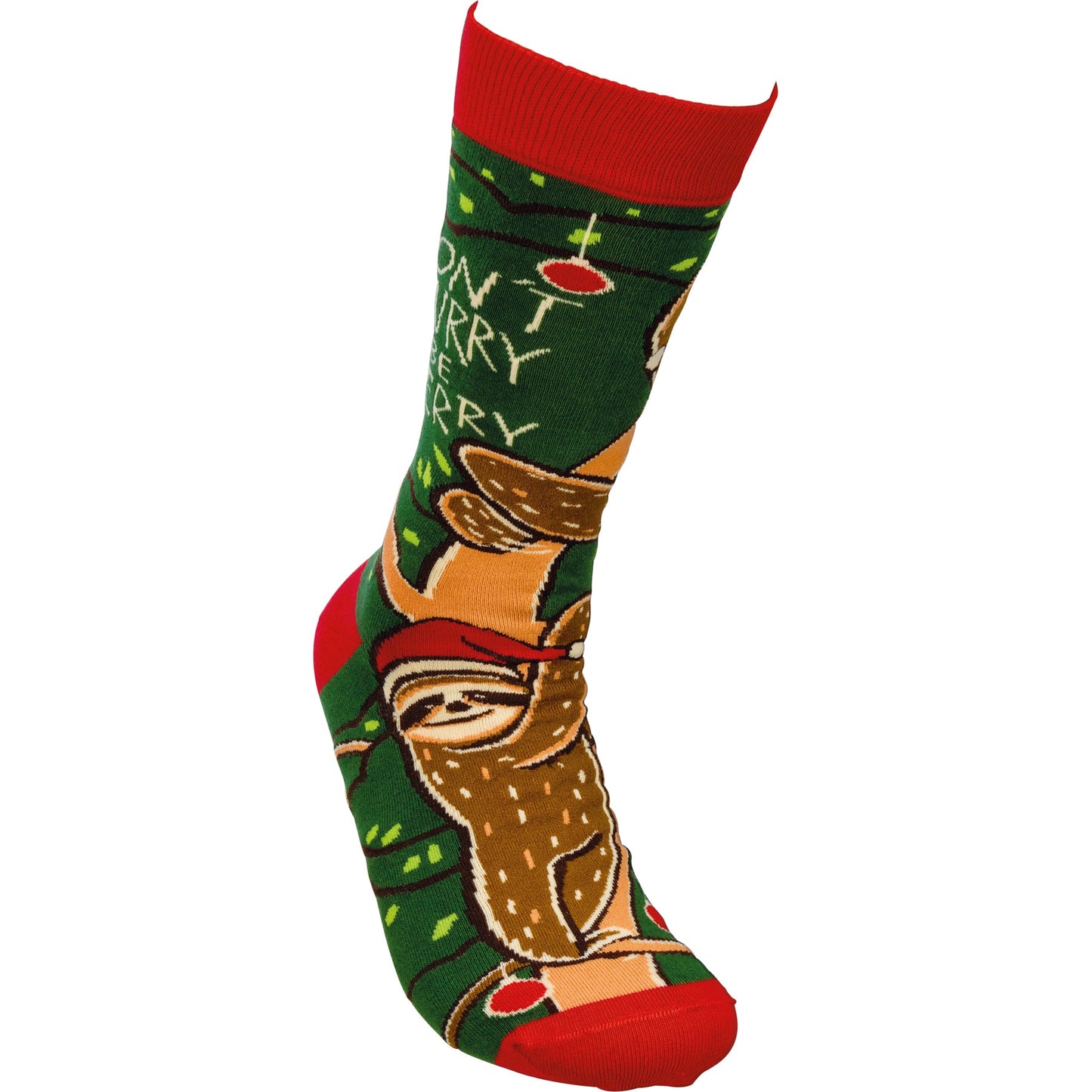 Christmas Sloth Don't Hurry Be Merry Socks | Unisex Funny Holiday Gifts Socks