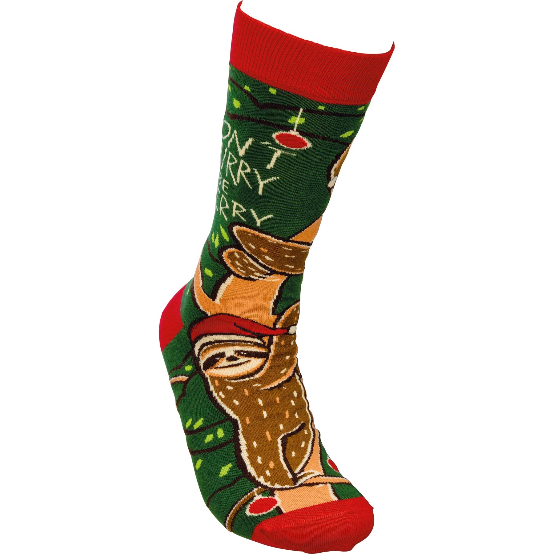 Christmas Sloth Don't Hurry Be Merry Socks | Unisex Funny Holiday Gifts Socks