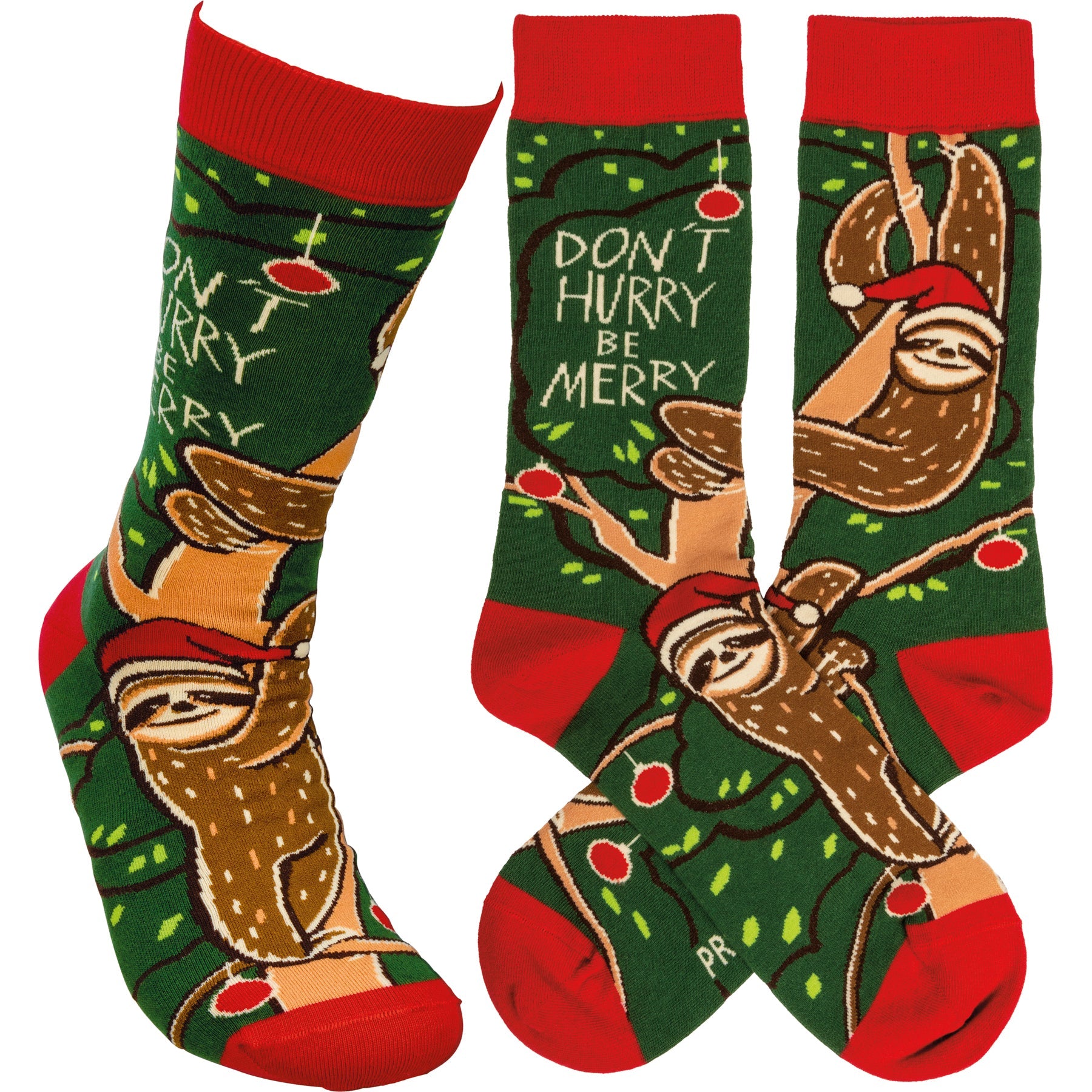 Christmas Sloth Don't Hurry Be Merry Socks | Unisex Funny Holiday Gifts Socks