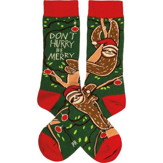 Christmas Sloth Don't Hurry Be Merry Socks | Unisex Funny Holiday Gifts Socks