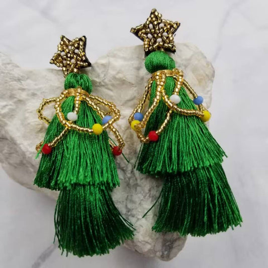 Christmas Tree Tassel Earrings | Seed Bead Star