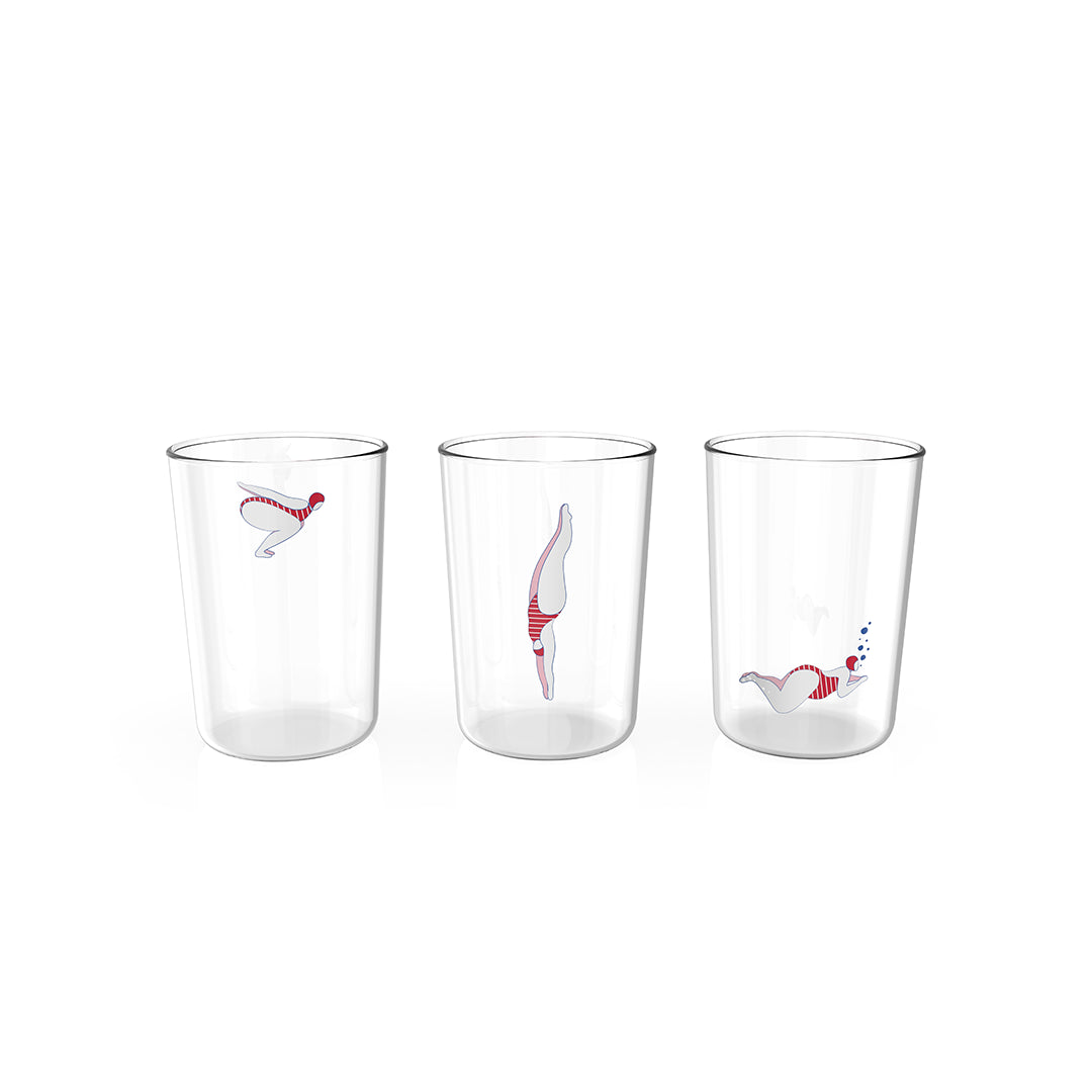 Chubby Diver Set of 3 Stackable Deep Dive Glasses | Lady Diver Illustration