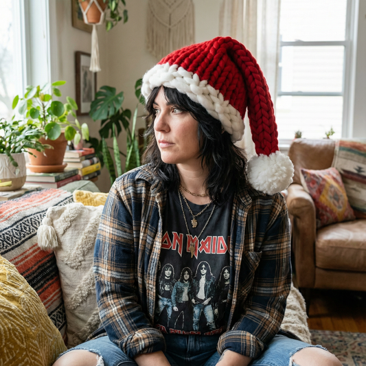 Chunky Knit Women's Santa Hat | Jumbo Yarn Holiday Beanie