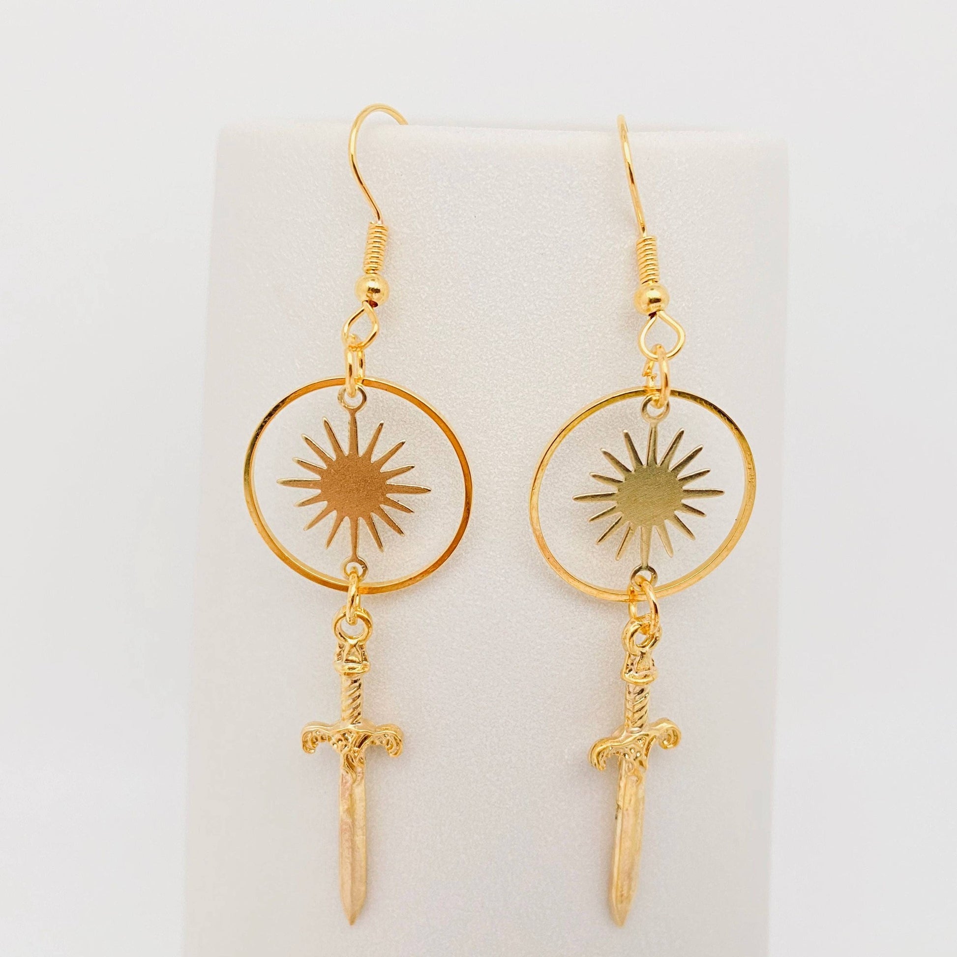 Circle Sun Golden Dagger Pendant Earrings | Bohemian Theme Hook Jewelry