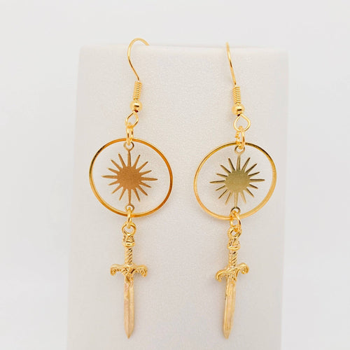 Circle Sun Golden Dagger Pendant Earrings | Bohemian Theme Hook Jewelry