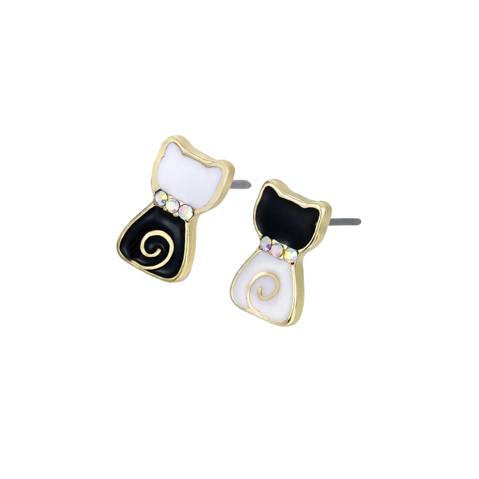 City Kitties Black and White Mini Cat Stud Earrings