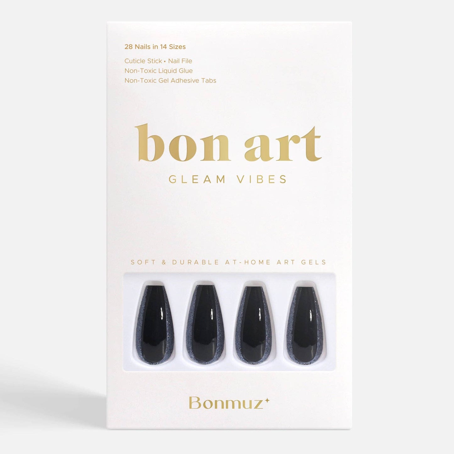 City Night Press-On Nails | Black with Navy Glitter Glossy & Reusable