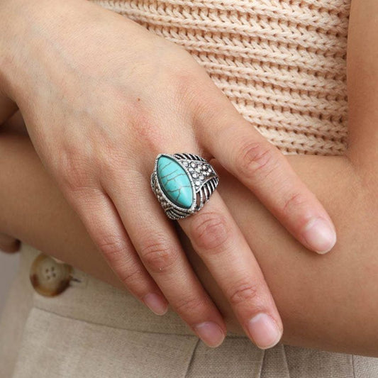 Classic Marquise Adjustable Turquoise Ring | Western Inspired Diamond Shaped Fashion Jewelry