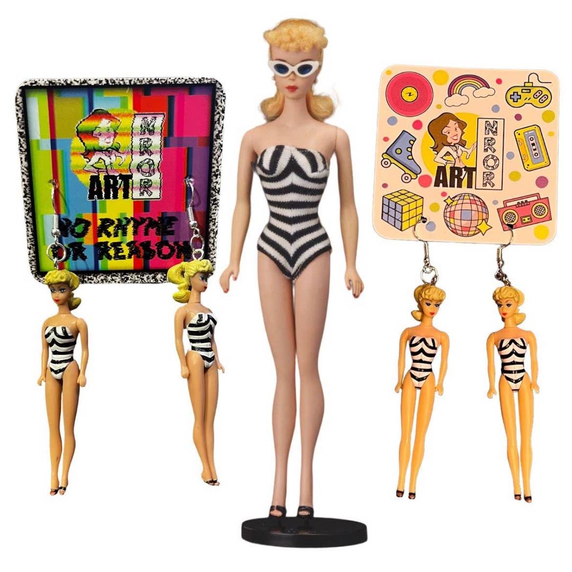 Classic Original Barbie Earrings | Mini Posable Retro Doll Earrings | 50s Inspired Upcycled Jewelry