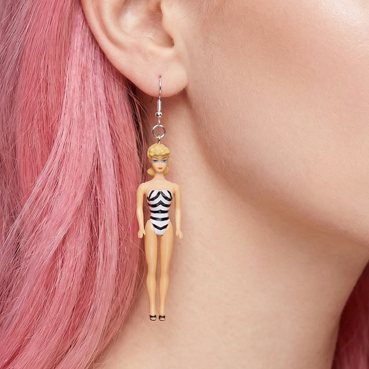 Classic Original Barbie Earrings | Mini Posable Retro Doll Earrings | 50s Inspired Upcycled Jewelry