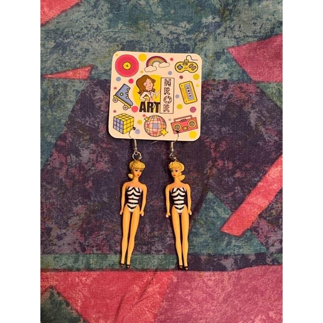 Classic Original Barbie Earrings | Mini Posable Retro Doll Earrings | 50s Inspired Upcycled Jewelry