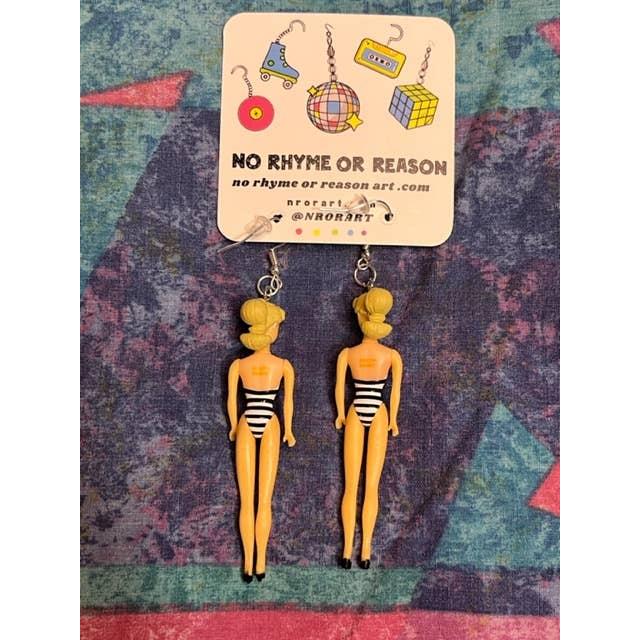 Classic Original Barbie Earrings | Mini Posable Retro Doll Earrings | 50s Inspired Upcycled Jewelry