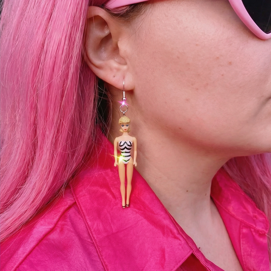 Classic Original Barbie Earrings | Mini Posable Retro Doll Earrings | 50s Inspired Upcycled Jewelry