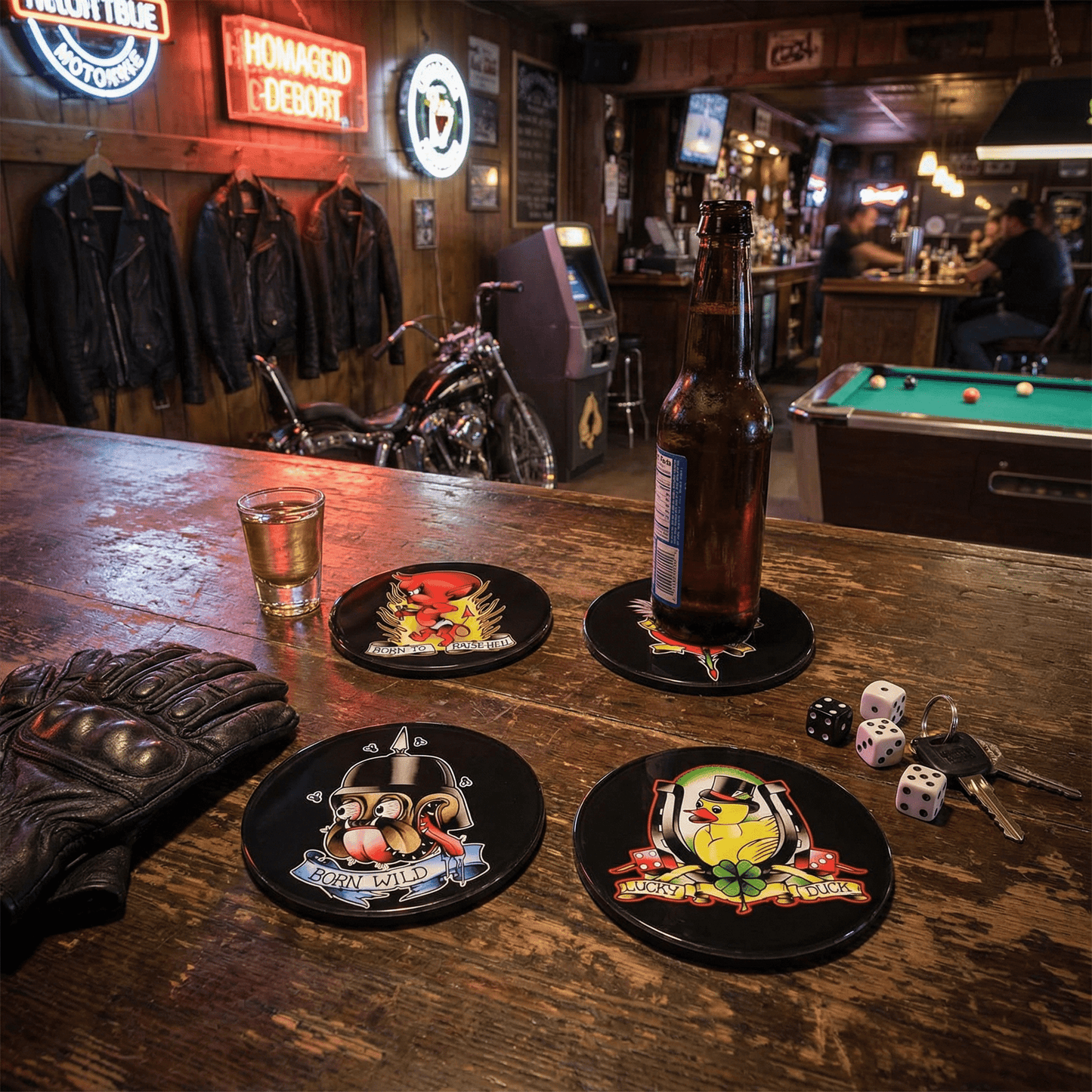 Classic Tattoo Coaster Set | Metal & Cork Retro Round Coasters in Gift Tin