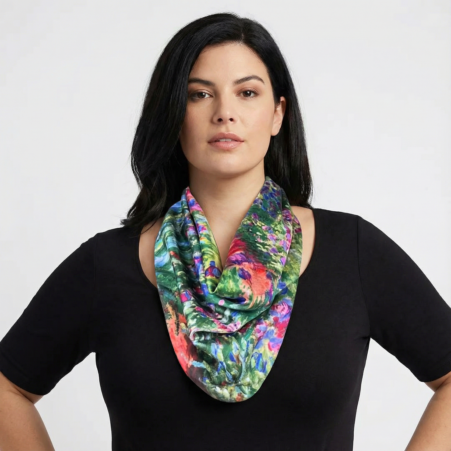 Claude Monet Alice Gardens Pre-Tied Necklace Style Scarf with Magnetic Closure